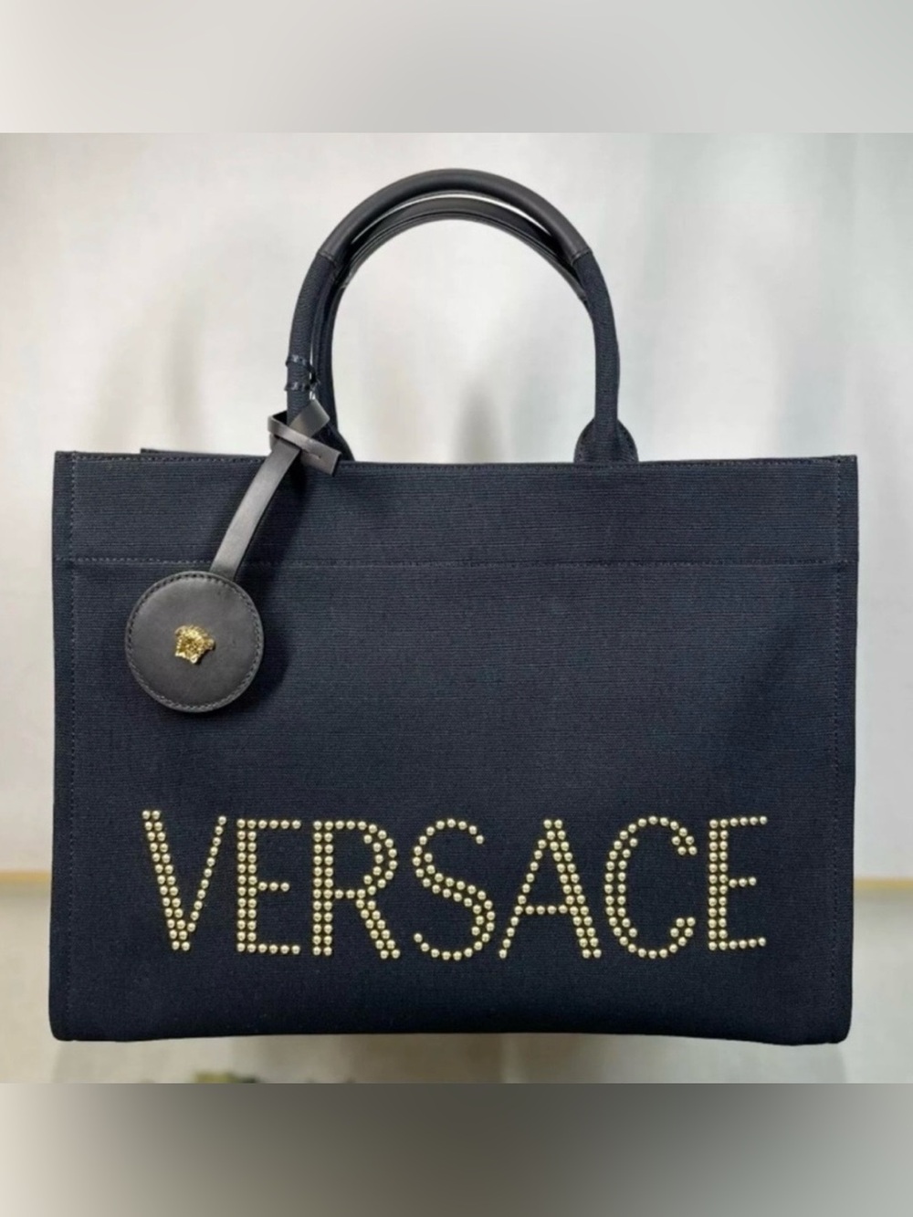 NWT Versace Studded Large Black Canvas Tote